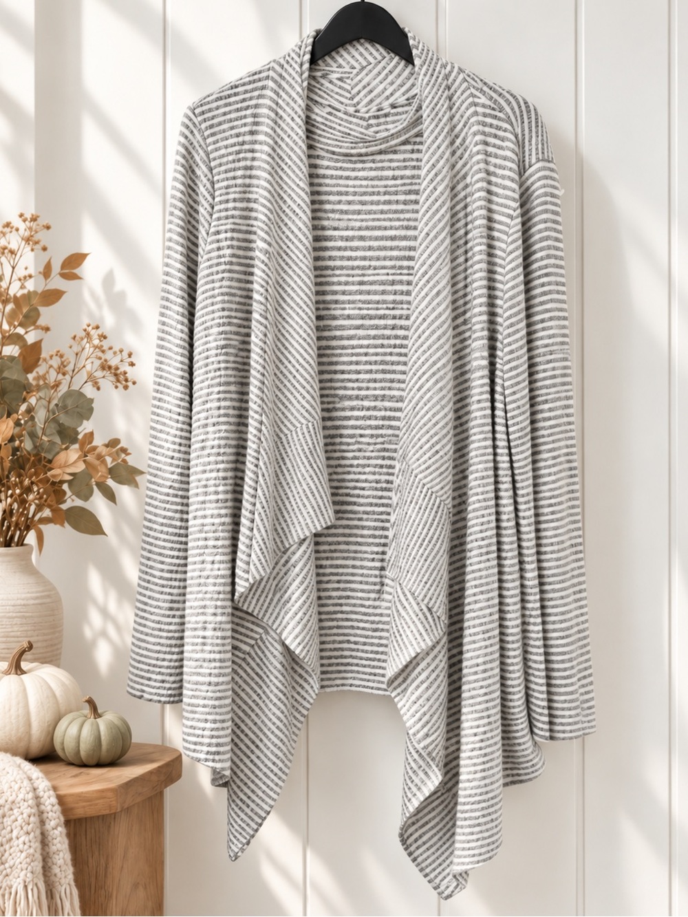 CHICO’S Zenergy 2 Pc Cardigan Tank Waffle Knit Set Gray Stripe Size 3 Plus